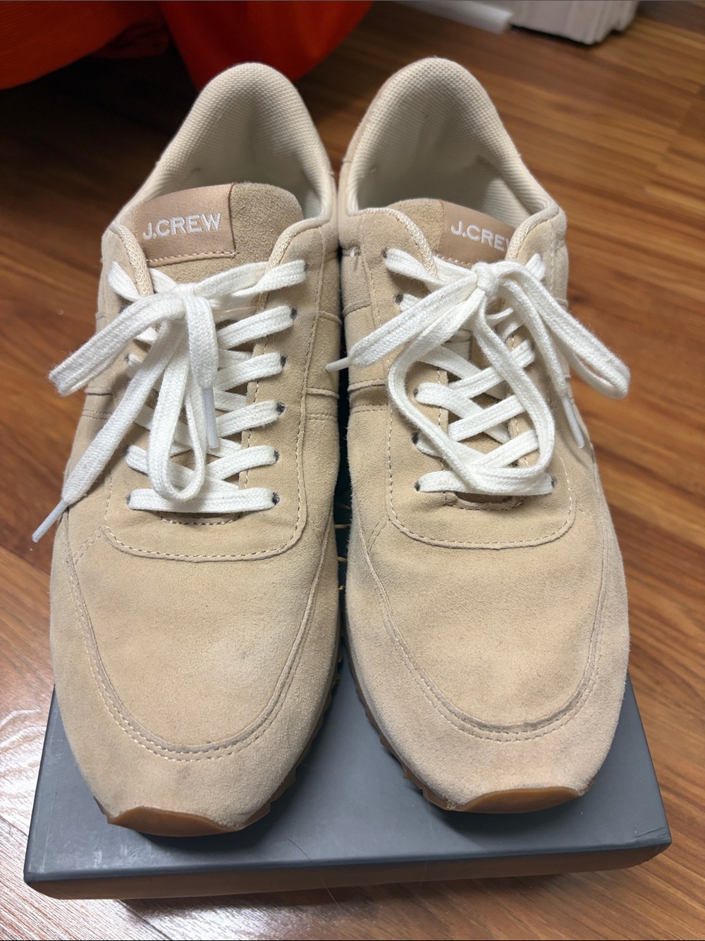 J. Crew Tan Suede Low-Top Sneakers with White Laces